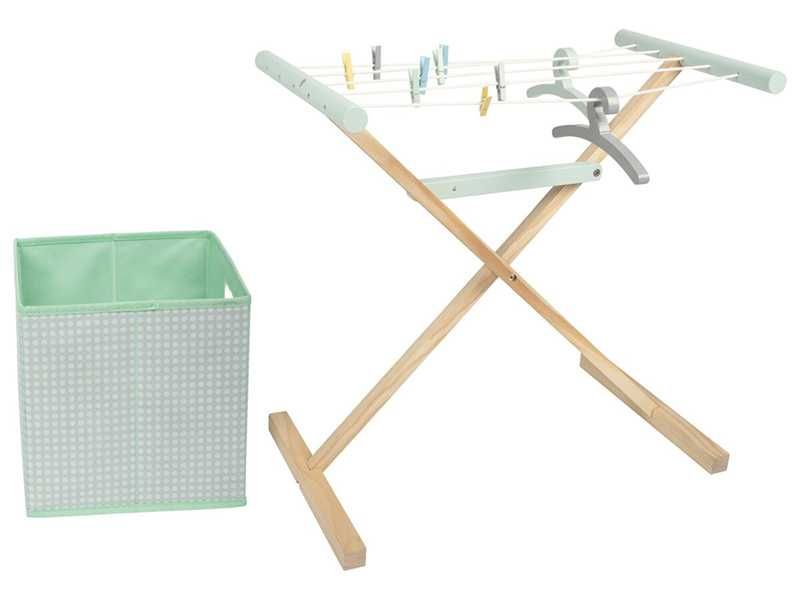 НОВИ! Детски дървен сушилник за пране със щипки, кош и закачалки