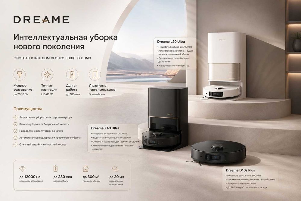 Роботы Пылесосы Dreame с официальной Гарантией, Доставка в Бонус!