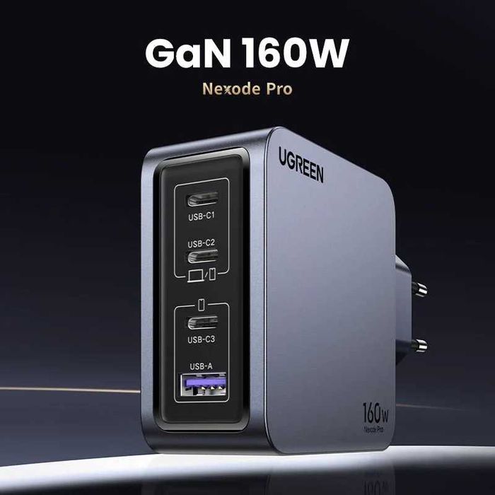 Быстрый зарядка UGREEN Nexode Pro 160W с 4 портами GaN Turbo-Charger