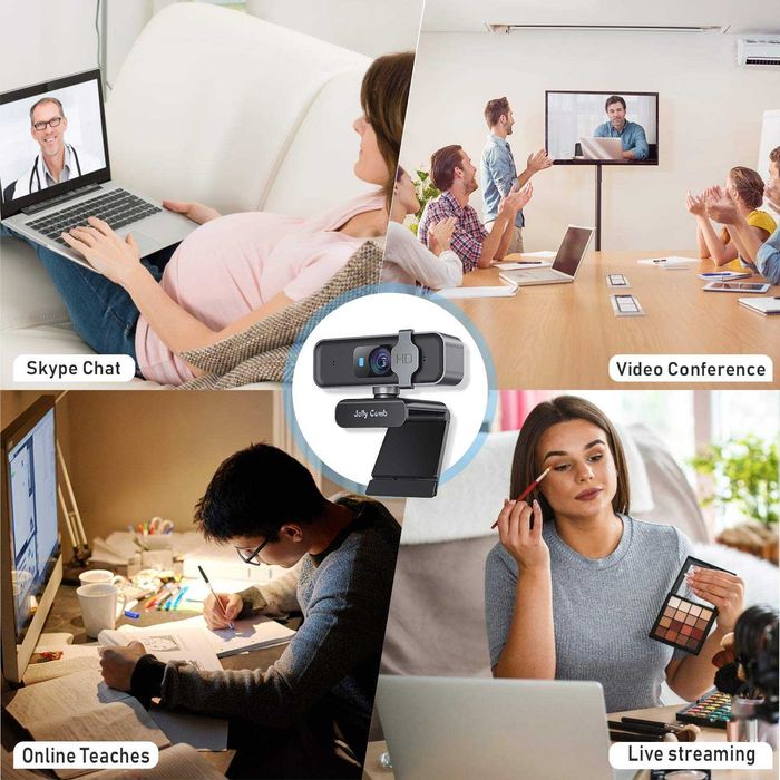 Jelly Comb уеб камера Full HD 1080P за видео разговори, сребърно черна