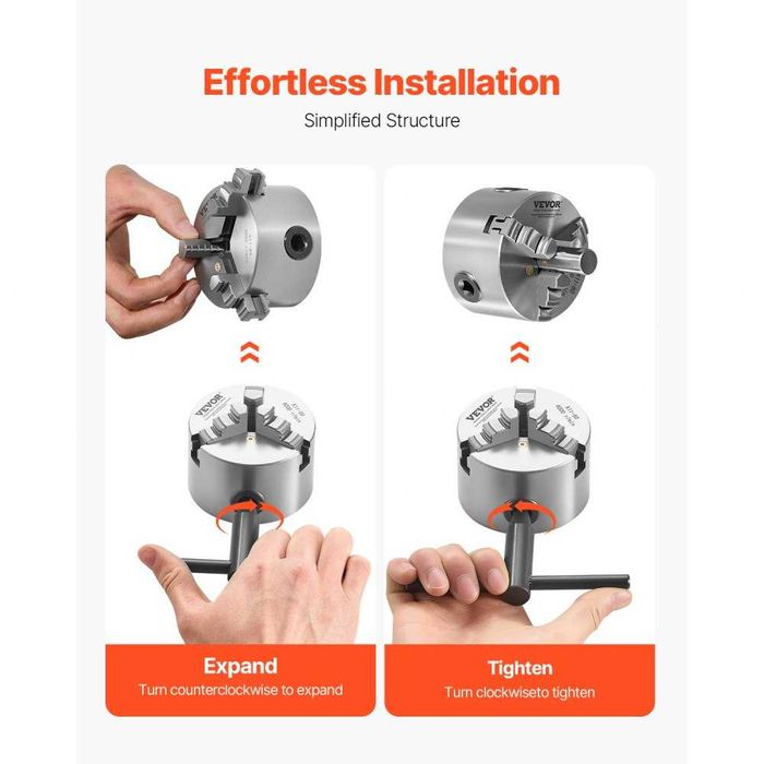 VEVOR Mandrina strung auto-centrare 80mm 3 si 4 falci prindere