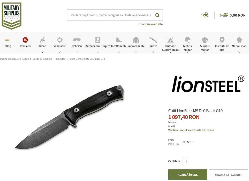 Cuţit Lionsteel M5 M5BG10 + husa (nou, nefolosit)