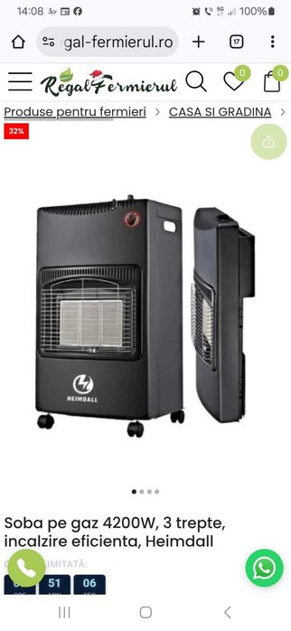 Soba incalzire pe gaz, 4200W, 3 trepte