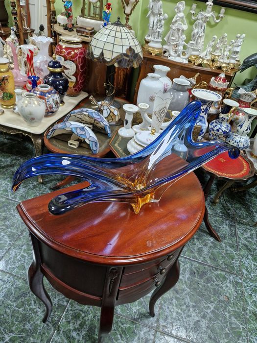 Превъзходна голяма антикварна италианска кристална купа Мурано