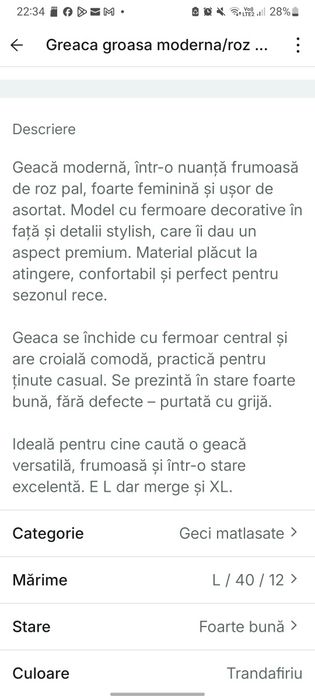 Greaca groasă de iarna/L,XL,/stare foarte buna