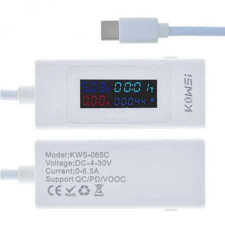 Tester digital USB Type C Voltmetru Ampermetru 4-30V 6.5A KWS-065C