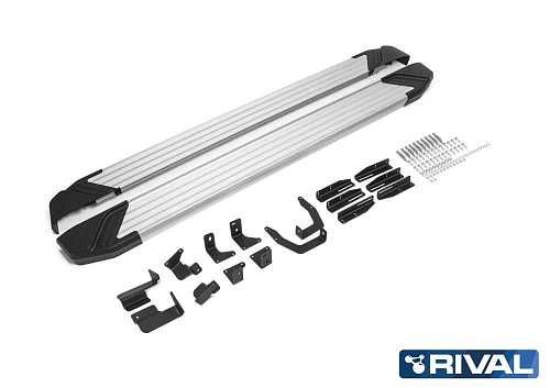 Порог-площадка "Silver" + комплект крепежа, RIVAL, Hyundai Palisade