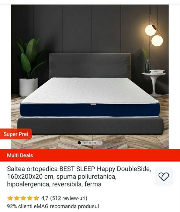 Pat matrimonial din lemn masiv 160x200 + saltea