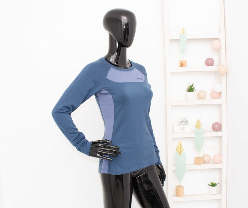 Bergans блуза дамска мериносна вълна синя термо бельо дълъг ръкав XS