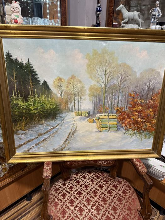 красива стара картина маслени бои платно