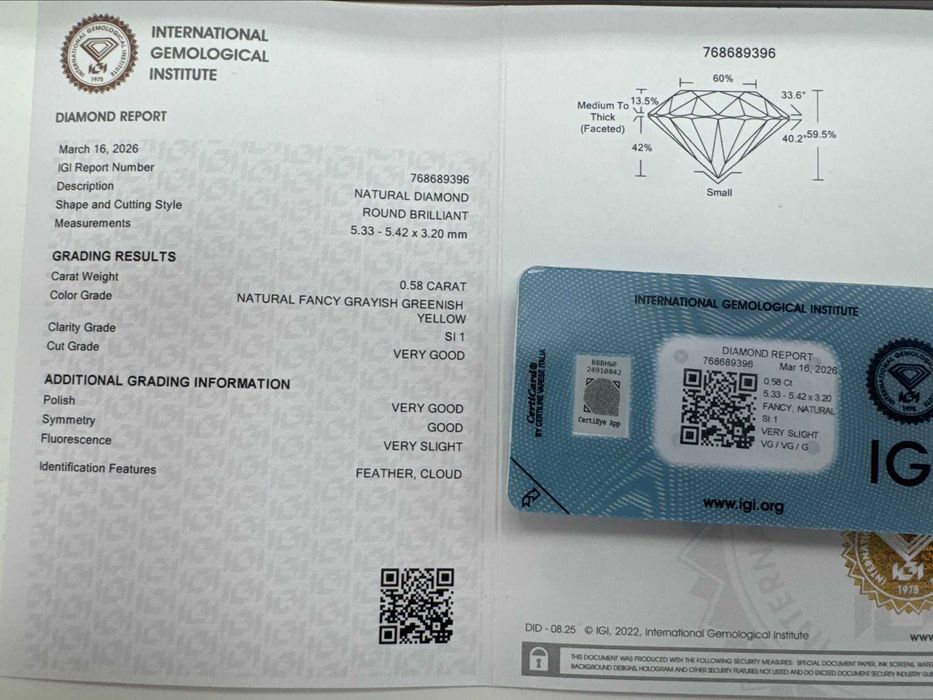 Ексклузивен Естествен Диамант с Инвестиционна Стойност 0.58ct – IGI Сертифициран