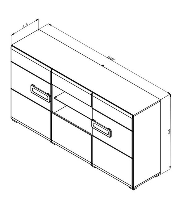 Comoda cu sertar 180 stejar gri folie lucioasa alba, 180 x 41.5 x 96.5