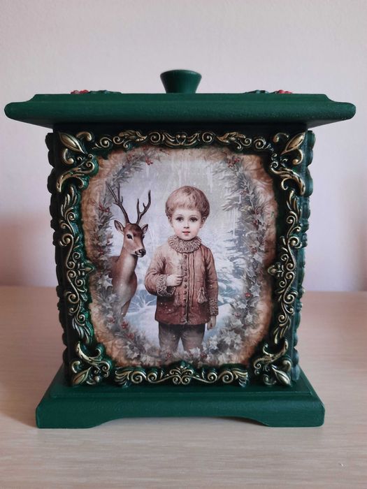 Cutie vintage Craciun, din lemn