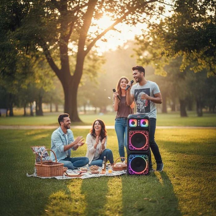 Професионалнa Блутуд bluetooth светеща караоке тонколонa 2x12" 24000 W