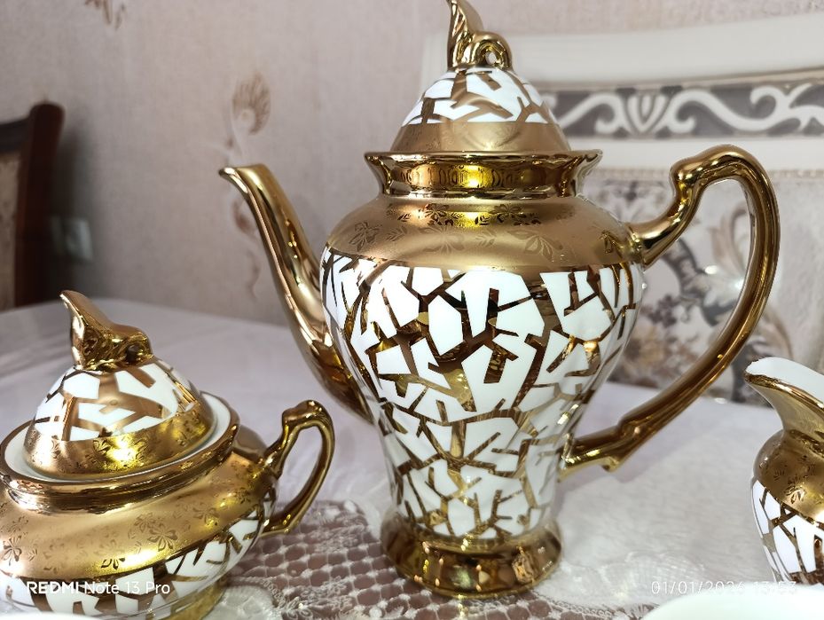 Чайный сервиз кофейный набор золотой мрамор