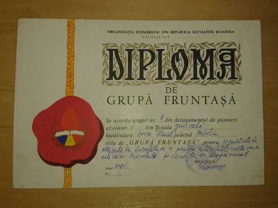 Diplome acordate pionierilor perioada RSR pentru colectionari