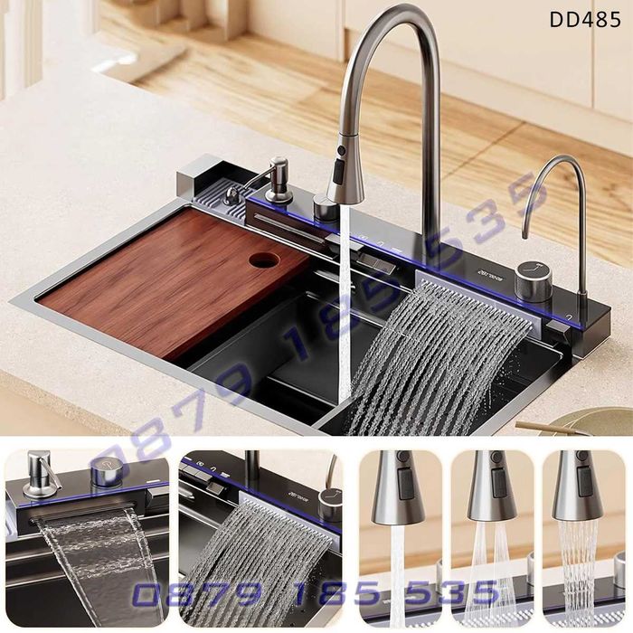 Водопадна кухненска мивка функции дисплей кухня лукс чешма модерна