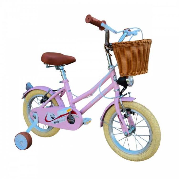 Bicicleta copii 5-8 ani, roz, 16 inch – cu roti ajutatoare, cosulet