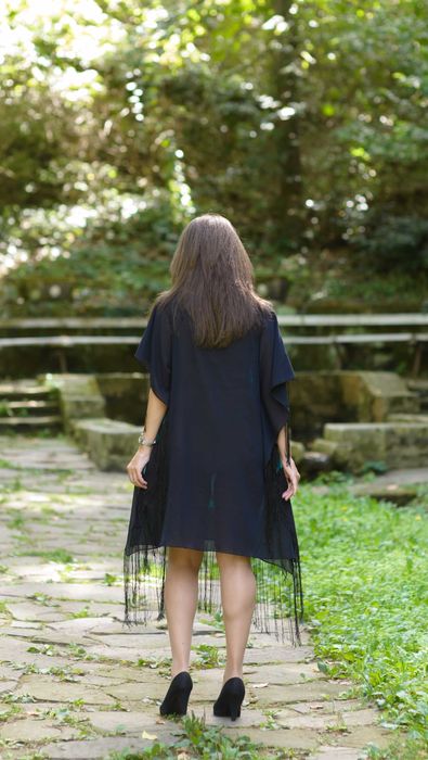 Копринена туника с принт "Мечтание в божури"