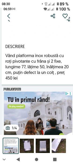 Vând platforma inox