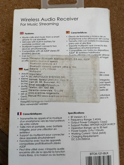 Receiver audio Bluetooth pentru mașina