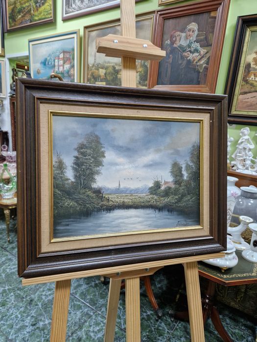 Чудесна антикварна авторска картина масло върху платно