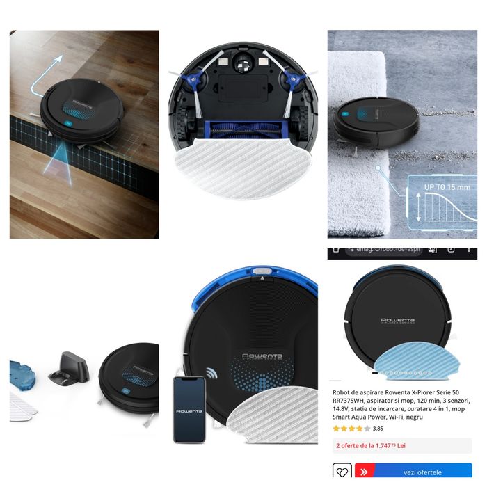 Robot smart wifi cu mop si aspirator aplicatie Rowenta serie 45 ca nou