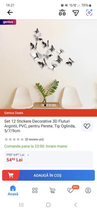 Fluturi decorativi care se lipesc, rezistenti din plastic