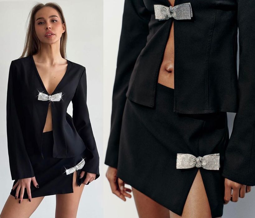 Бяла рокля тип сако Vero Moda размер М, Zara къса черна пола S размер