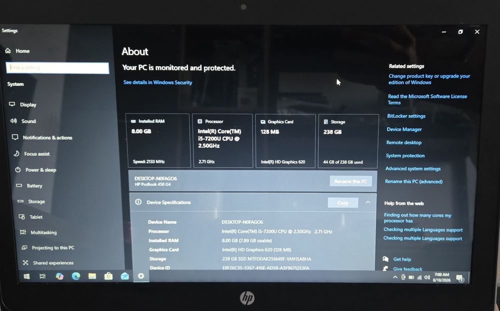 Laptop HP Probook 450 G4 i5 7200U SSD 8GB DDR4
