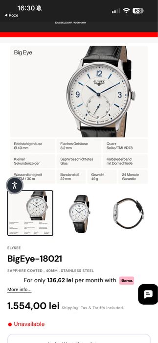 Ceas Elysee Big Eye 18021 mecanism Seiko sapphire coated , 40mm