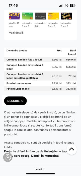 Canapea extensibila 3 piese