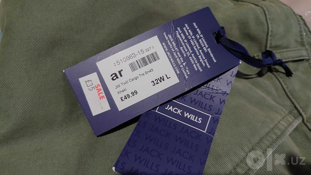 Брюки карго Jack Wills, цвет хаки, размер W32L, 100% плотный хлопок