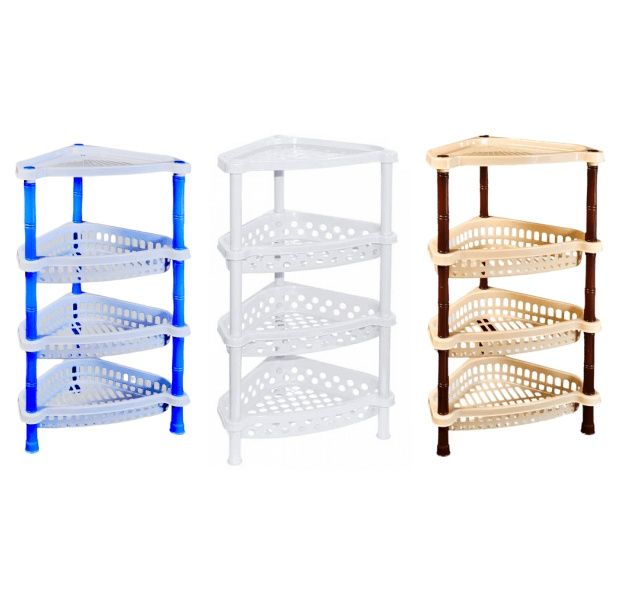 Coltar Etajera Triunghiulara Sterk, 4 Nivele, 36x26 cm,alb, bleu bej