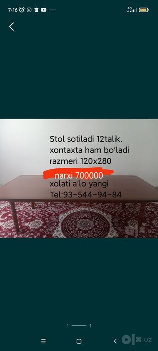 Xontaxta sotiladi 12 kishilik xolati a'lo yangiday.