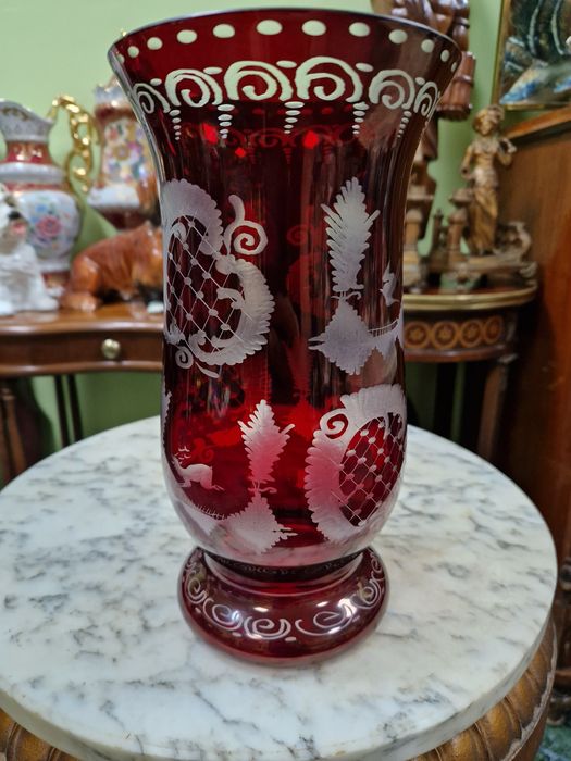 Уникална антикварна колекционерска кристална ваза Бохемия