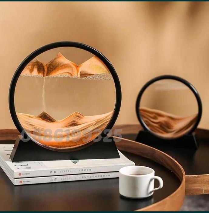 3D Пясъчен часовник с движещ се пейзаж Пясъчен живопис, Оранжев/Син