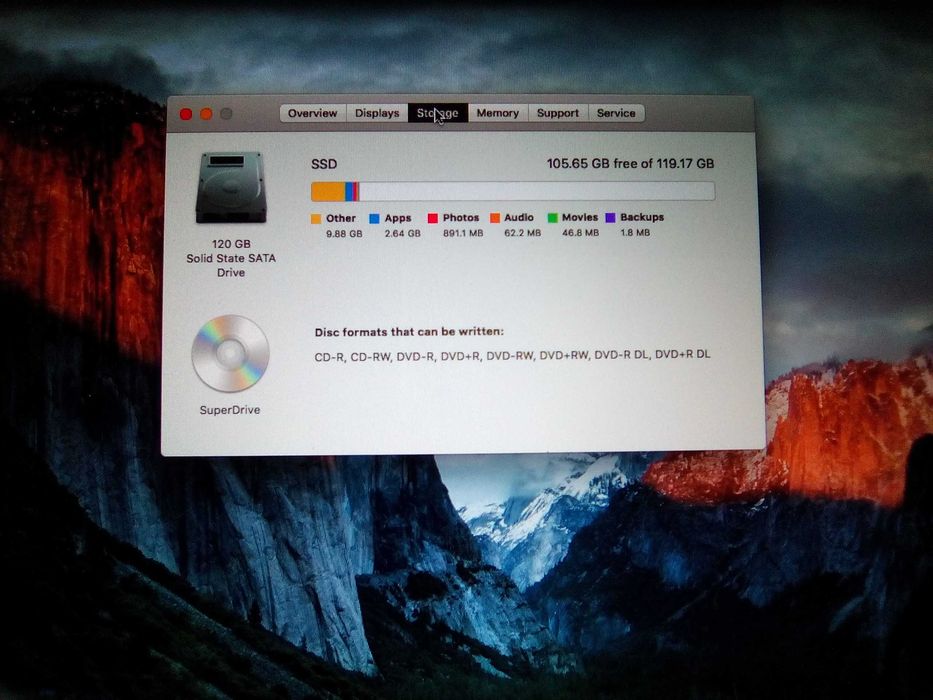 MacBook Pro(13.3-inch) /Intel Core 2 Duo ,2.53GHz/SSD 120 GB/4gb RAM/El Capitan