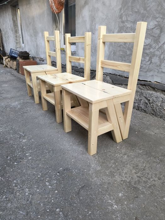 Scaun scară din lemn masiv de brad