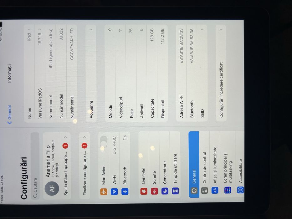 Vand / iPad ( generatia   A -5A ) space gary ,128 Gb , ca noi !