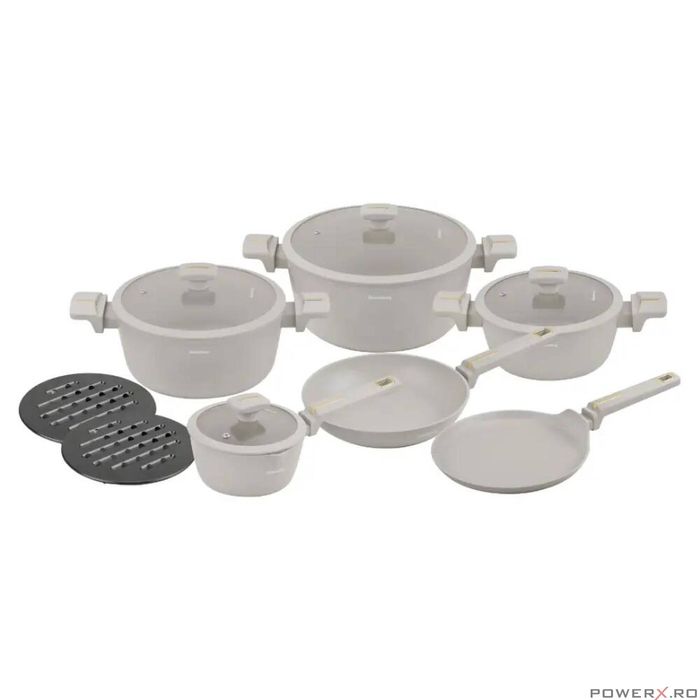 Set oale din aluminiu turnat cu strat antiaderent, bej, 12 piese,