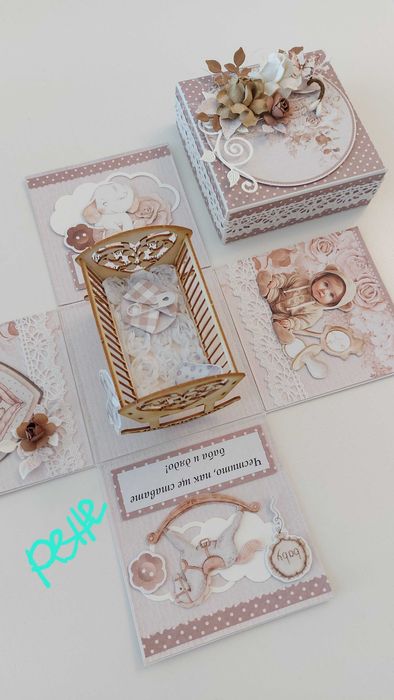 Ръчно изработена експлодираща кутия за бременност, бебе, кръщене