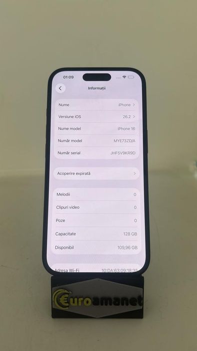 Telefon mobil Apple iPhone 16, 128GB Bat 90% -A-