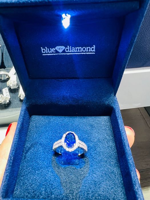 Inel Logodna Aur Alb 14K CU DIAMANTE SI SAFIR