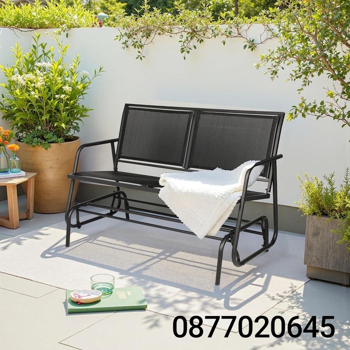 Градинска пейка Outsunny, 2 места, Ратан, Стомана, 120x70x85 см, Черен