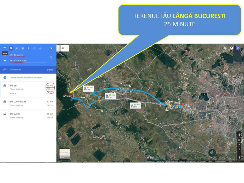 Vand teren intravilan La Pădure  Suseni/Bolintin Vale