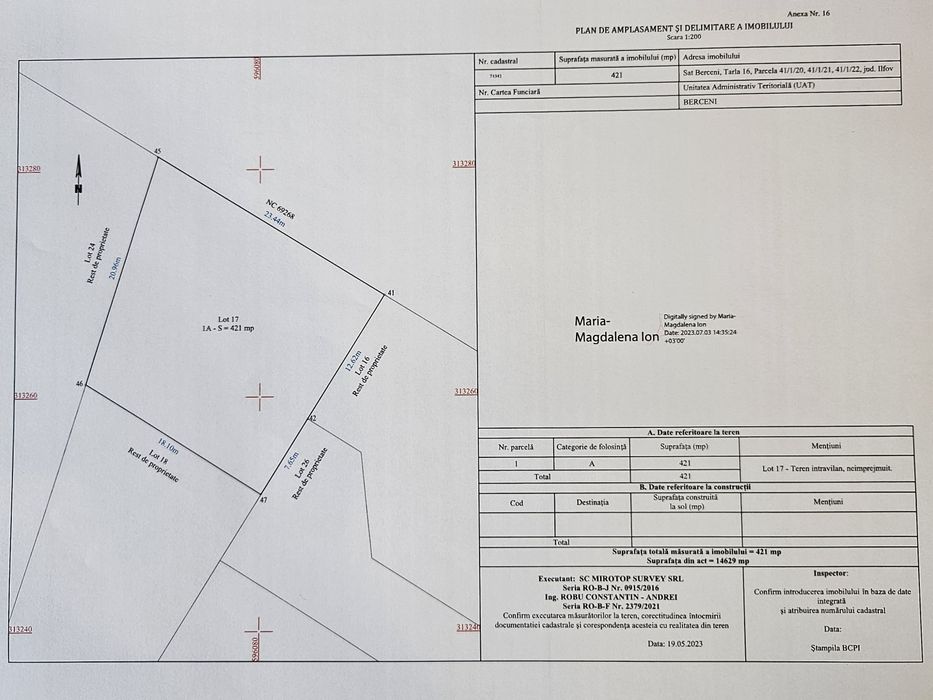 Terenuri intravilan comuna Berceni