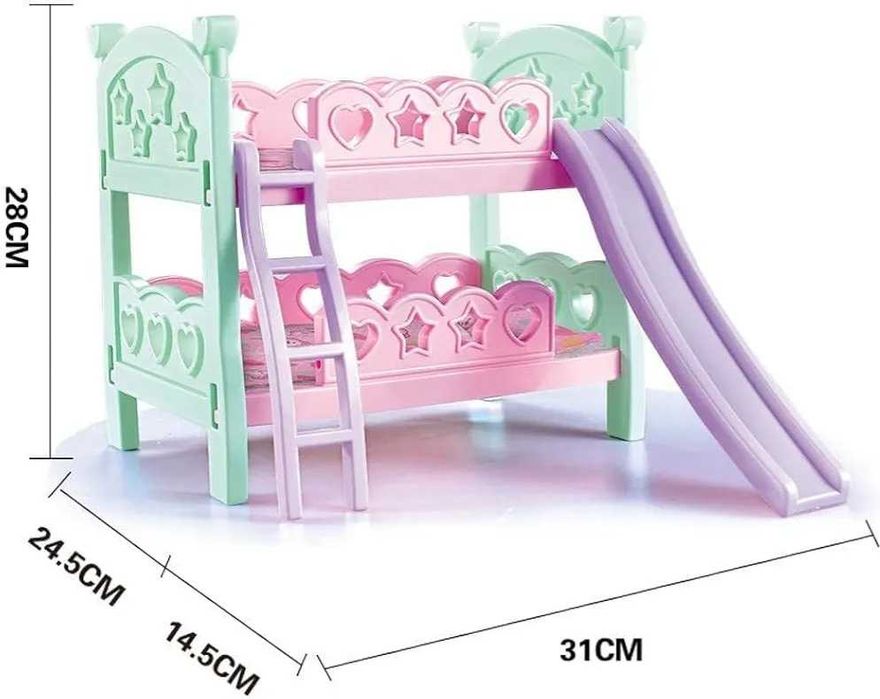 Двуетажно легло с пързалка за кукли