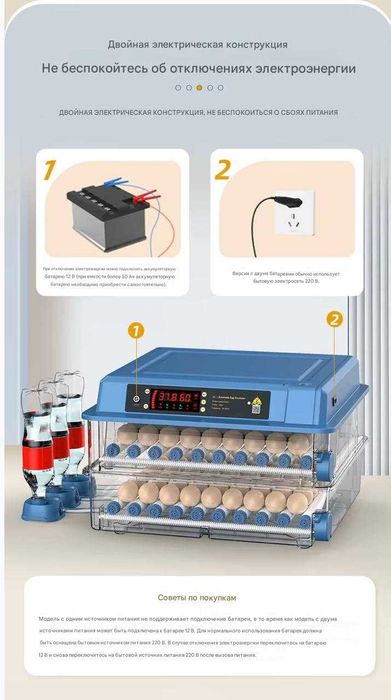 Инкубатор для яиц на 9/12/24/36/64/100/128/200, работает от 12В и 220В