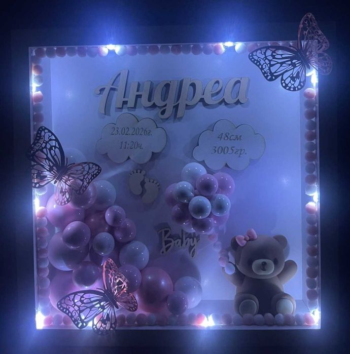 3д бебешка визитка.Луксозен подарък за изписване,погача,кръщене.